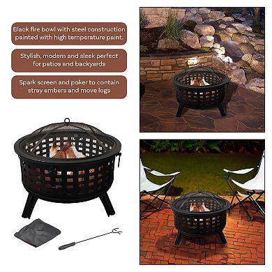 Pure Garden 26-in. Round Outdoor Fire Pit with Screen, Poker & Cover
