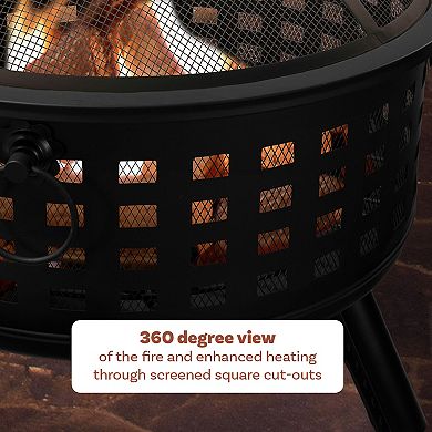 Pure Garden 26-in. Round Outdoor Fire Pit with Screen, Poker & Cover