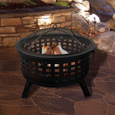 Pure Garden 26-in. Round Outdoor Fire Pit with Screen, Poker & Cover