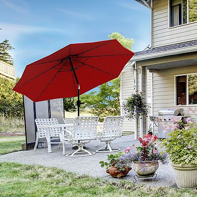 jcpenney pure garden solar light patio umbrella Kozyard 15 FT Rectangular Double-Sided with Lights, Outdoor Patio Umbrella with Crank Lift, Base Included, UV-Resistant for Pool, Keep cool on hot Sun-Ray 9-ft Aluminum Gray Market