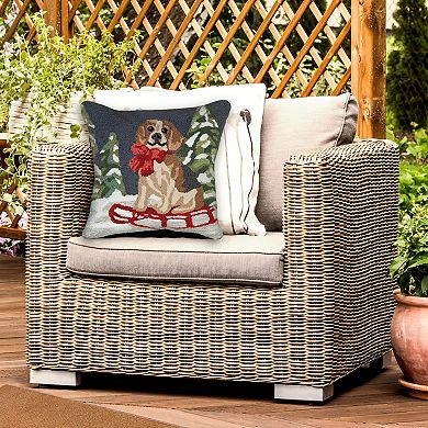 Liora Manne Frontporch Winter Dog Sled Indoor / Outdoor Throw Pillow