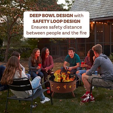 Pure Garden 32-in. Round Outdoor Fire Pit with Screen, Poker & Cover