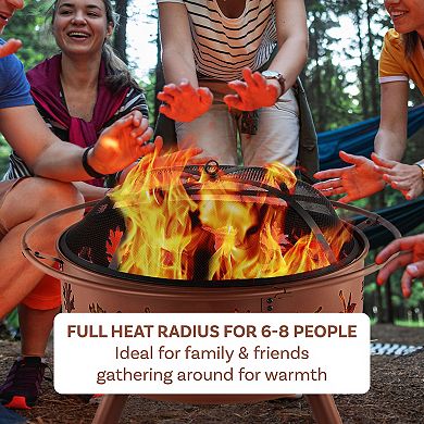 Pure Garden 32-in. Round Outdoor Fire Pit with Screen, Poker & Cover