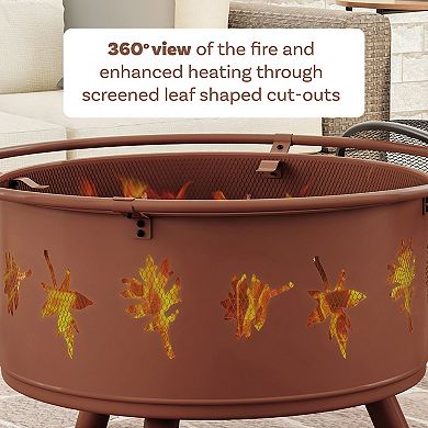 Pure Garden 32-in. Round Outdoor Fire Pit with Screen, Poker & Cover