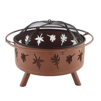 Pure Garden 32-in. Round Outdoor Fire Pit with Screen, Poker & Cover