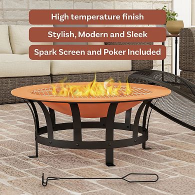 Pure Garden 30-in. Outdoor Fire Pit with Screen, Poker and Grate