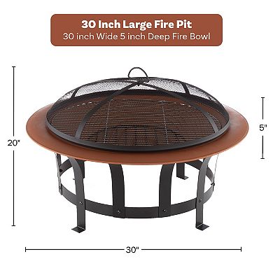 Pure Garden 30-in. Outdoor Fire Pit with Screen, Poker and Grate