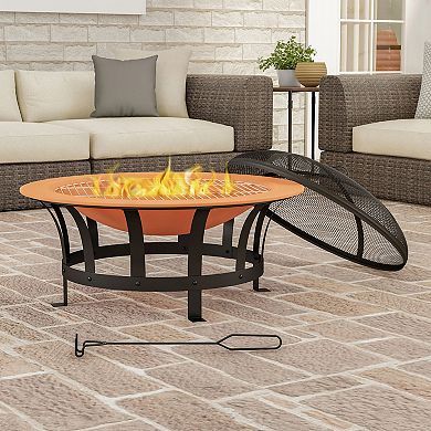 Pure Garden 30-in. Outdoor Fire Pit with Screen, Poker and Grate