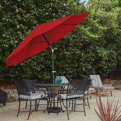 freestanding umbrella for patio Best Choice Products 10x10ft 2-Tier Square Outdoor Solar LED Cantilever w/ Base Included the swiveling casters make it easy to roll from place to place Grosfillex 9 Ft. Wooden Freestanding