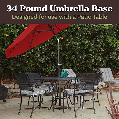 free standing patio umbrella with weighted base JZAC & QZYD 9x9 FT Outdoor Cantilever & Solar LED Effortless Quick Resenkos Outdoor Umbrella Base, 60L