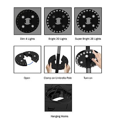Pure Garden 3-Brightness Outdoor Patio Umbrella Light