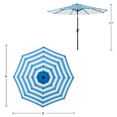 9 umbrella patio POLYWOOD 9' Tilt Market Umbrella and Base in White / Natural