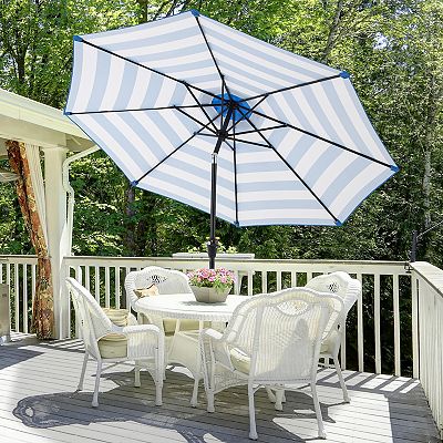9 blue patio umbrella white pole Pure Garden 9FT Striped Patio Umbrella with Push Button Tilt