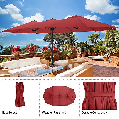 Pure Garden 15-ft Extra Large Double Easy Hand Crank Outdoor Patio Umbrella
