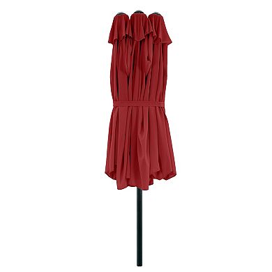 Pure Garden 15-ft Extra Large Double Easy Hand Crank Outdoor Patio Umbrella