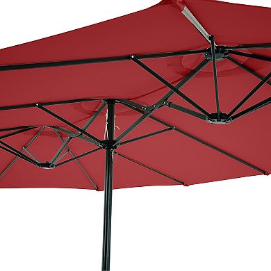 Pure Garden 15-ft Extra Large Double Easy Hand Crank Outdoor Patio Umbrella