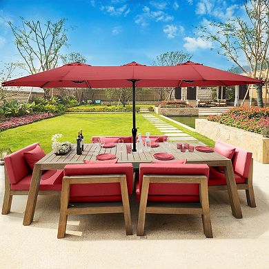 Pure Garden 15-ft Extra Large Double Easy Hand Crank Outdoor Patio Umbrella