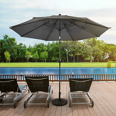 10 foot patio umbrella with auto tilt Tempera Sunbrella ft Auto-Tilt Outdoor Cherry crank opens and closes the umbrella in seconds while the convenient auto Clihome 10 ft. 3-Tier Aluminum