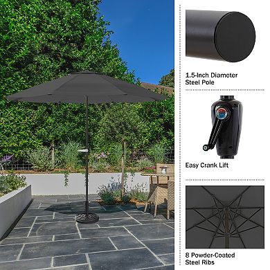 Pure Garden 9-ft. Easy Crank Outdoor Patio Umbrella with Vented Canopy