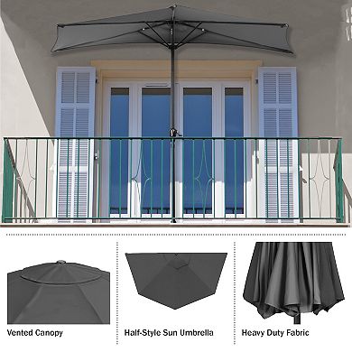 Pure Garden 9-ft Half Easy Crank Outdoor Patio Umbrella