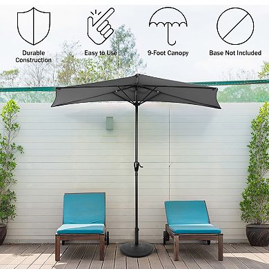 Pure Garden 9-ft Half Easy Crank Outdoor Patio Umbrella
