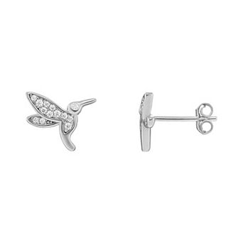 PRIMROSE Sterling Silver Cubic Zirconia Hummingbird Stud Earrings
