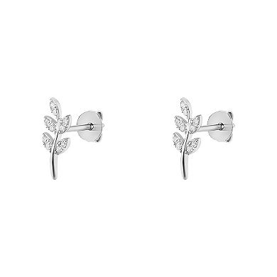 PRIMROSE Sterling Silver Cubic Zirconia Leaf Stud Earrings