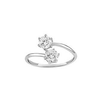 PRIMROSE Sterling Silver Cubic Zirconia Bypass Ring