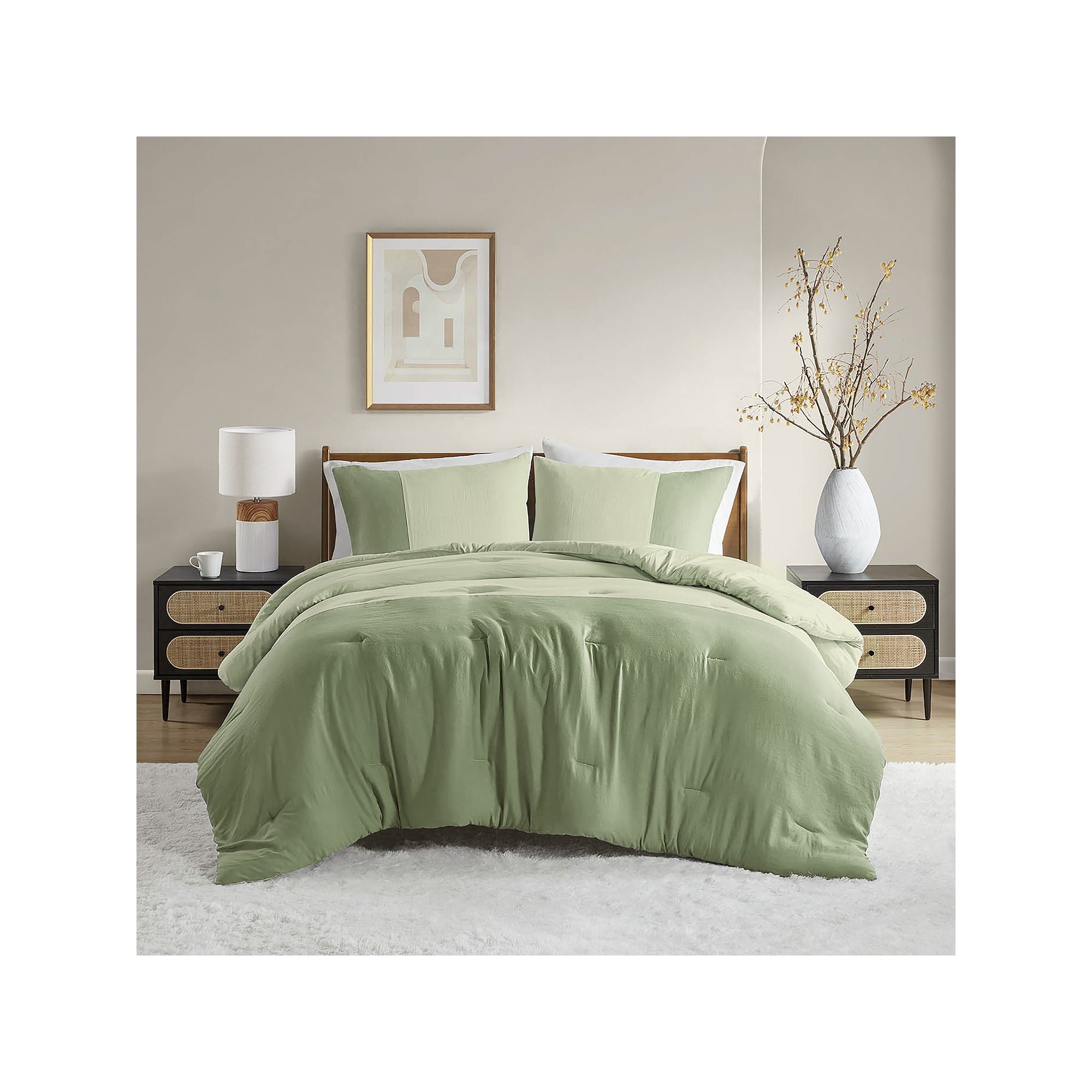 510 Design Jaden Soft Washed Color Block Comforter Set, Green