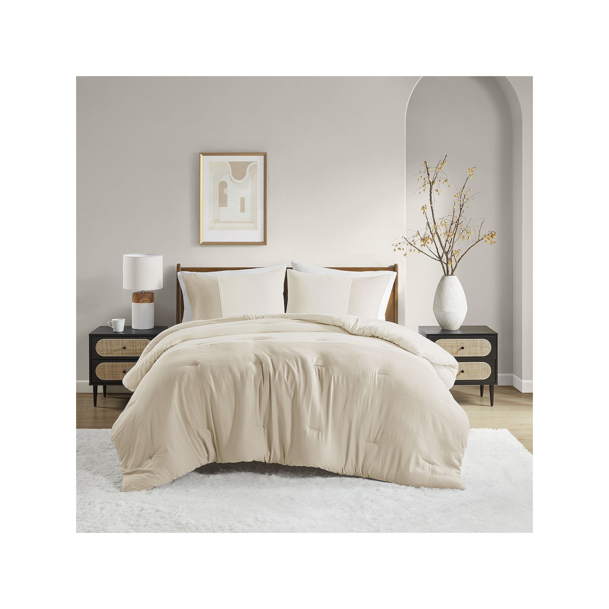 510 Design Jaden Soft Washed Color Block Comforter Set, Ivory