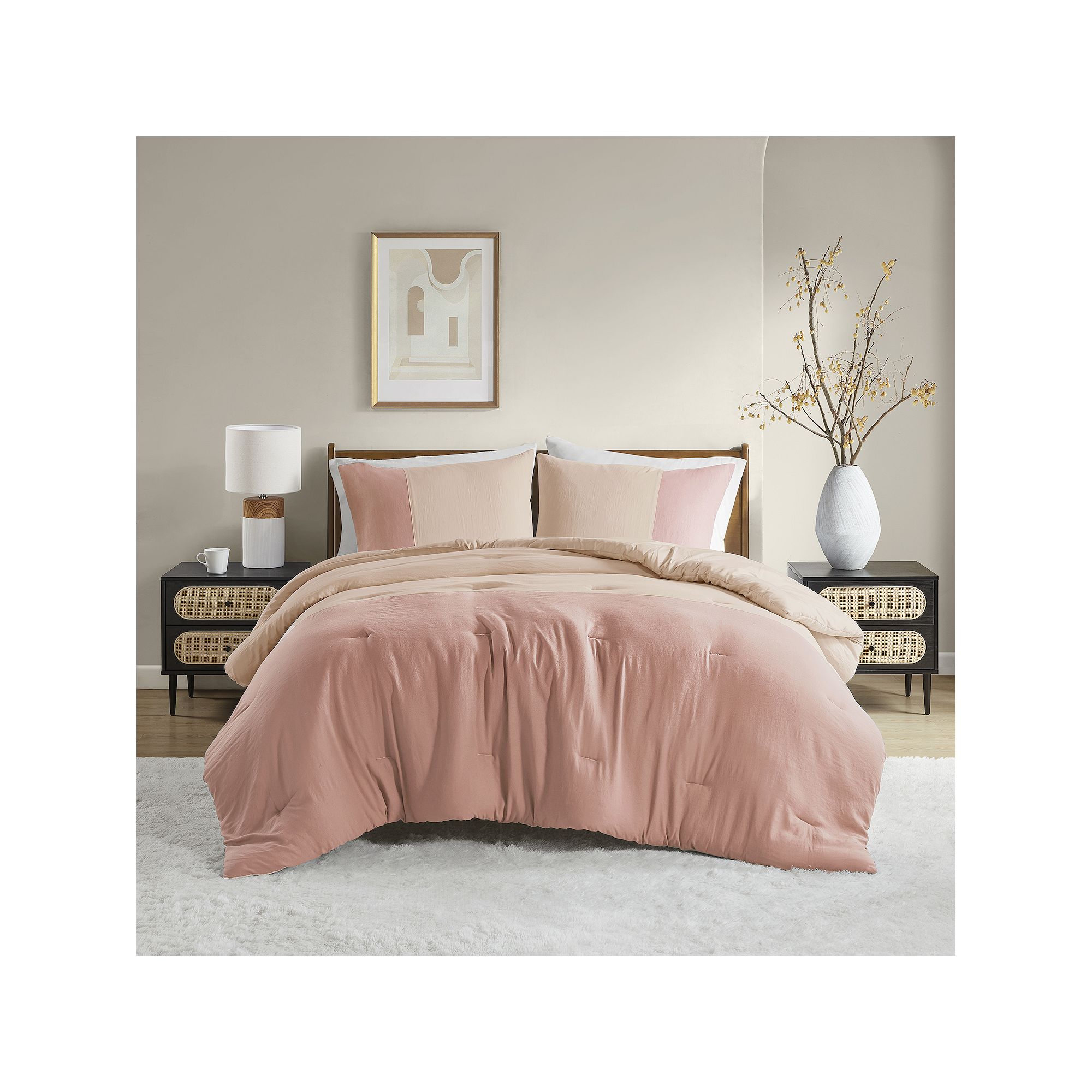510 Design Jaden Soft Washed Color Block Comforter Set, Pink
