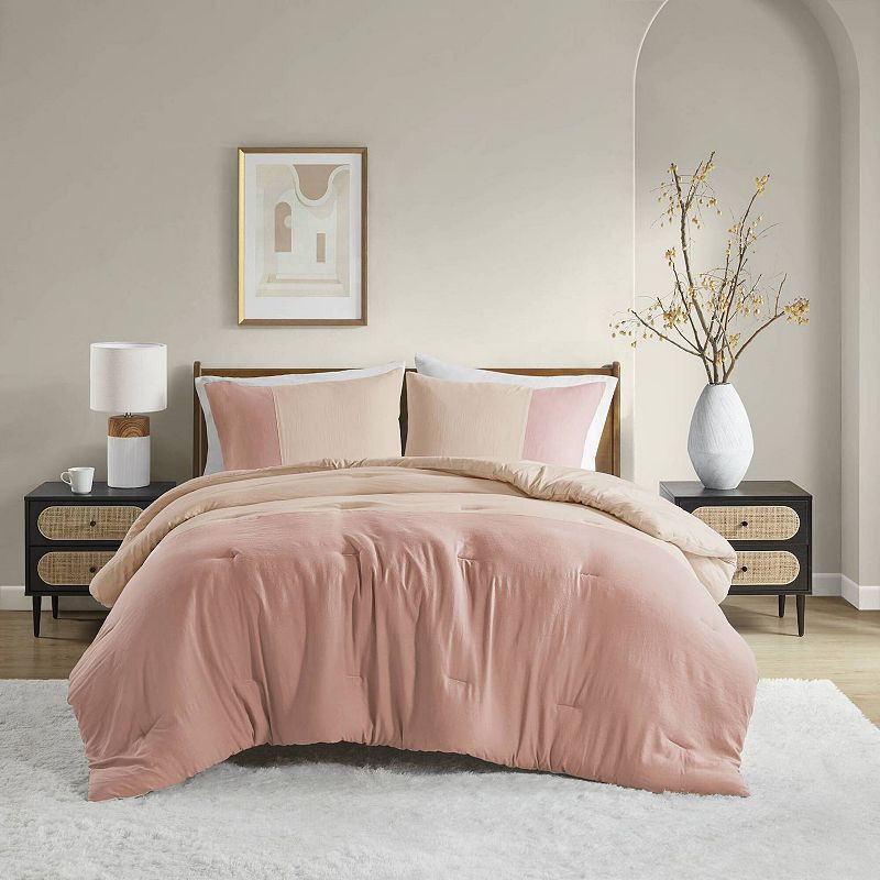 510 Design Jaden Soft Washed Color Block Comforter Set, Pink