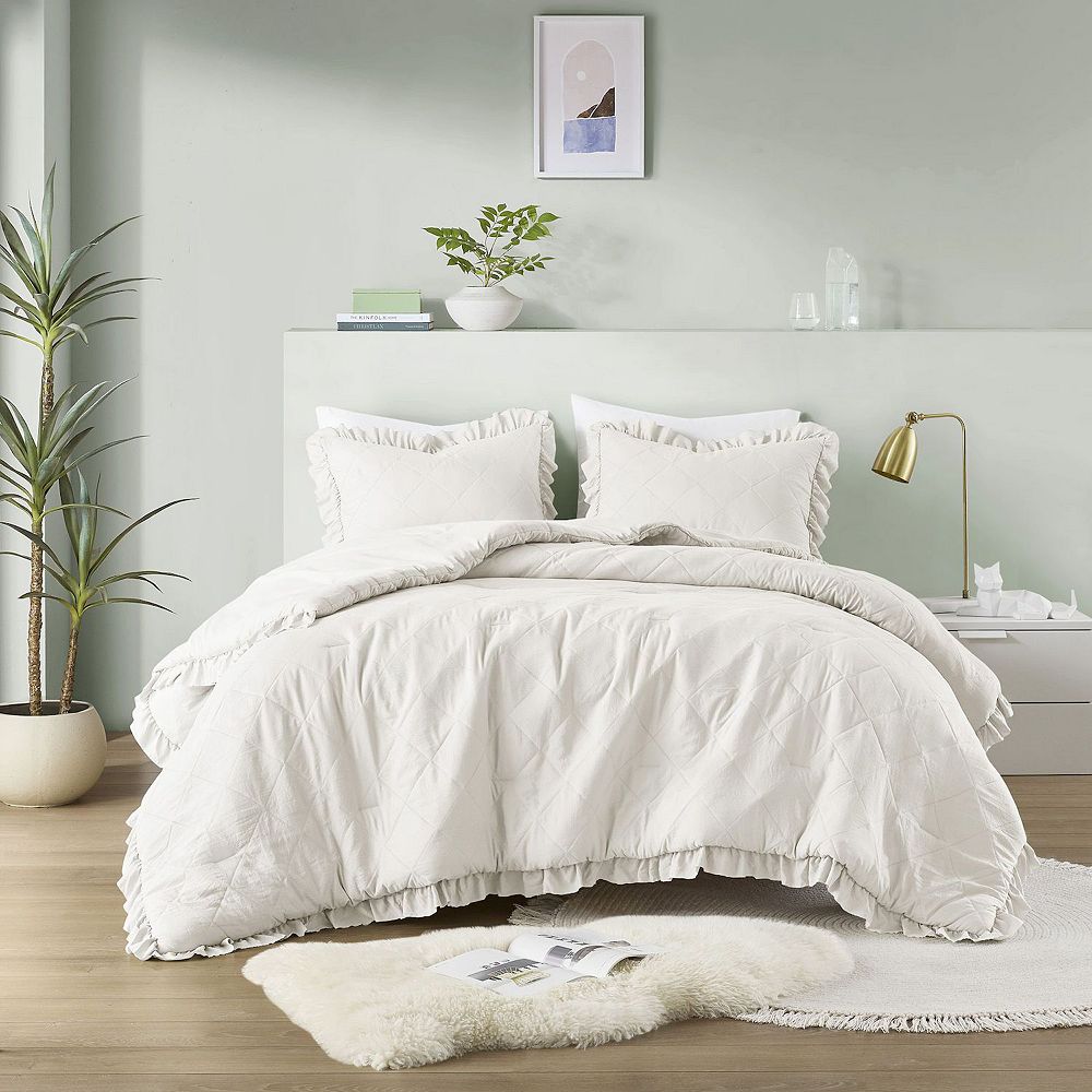 510 Design Phoebe Diamond Quilted Ruffle Edge Comforter Set (Full - Ivory)