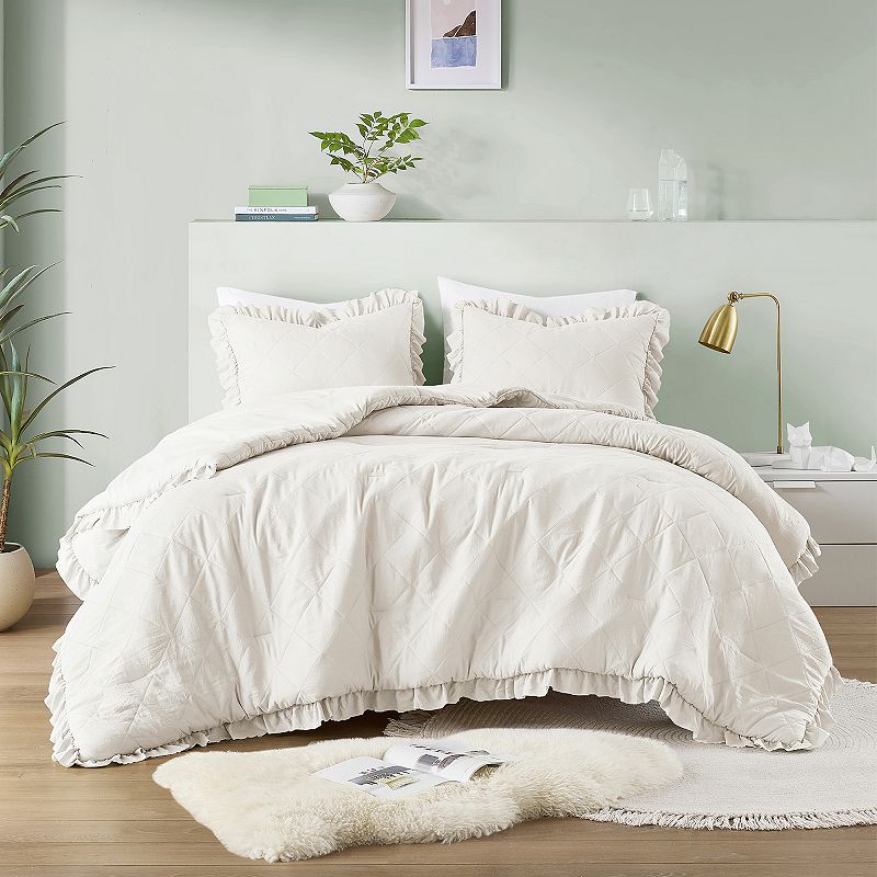 510 Design Phoebe Diamond Quilted Ruffle Edge Comforter Set, Ivory