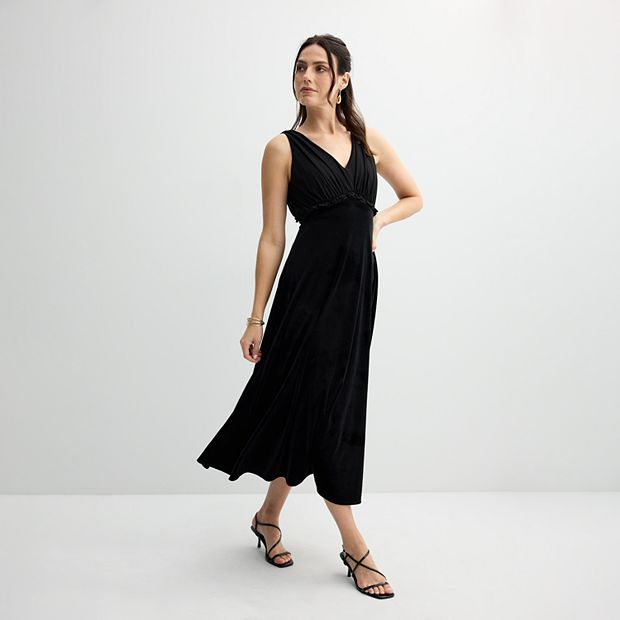 black v neck velvet dress Black V-neck Velvet Tulle Long Prom Dress, Long Sleeve Party Dress