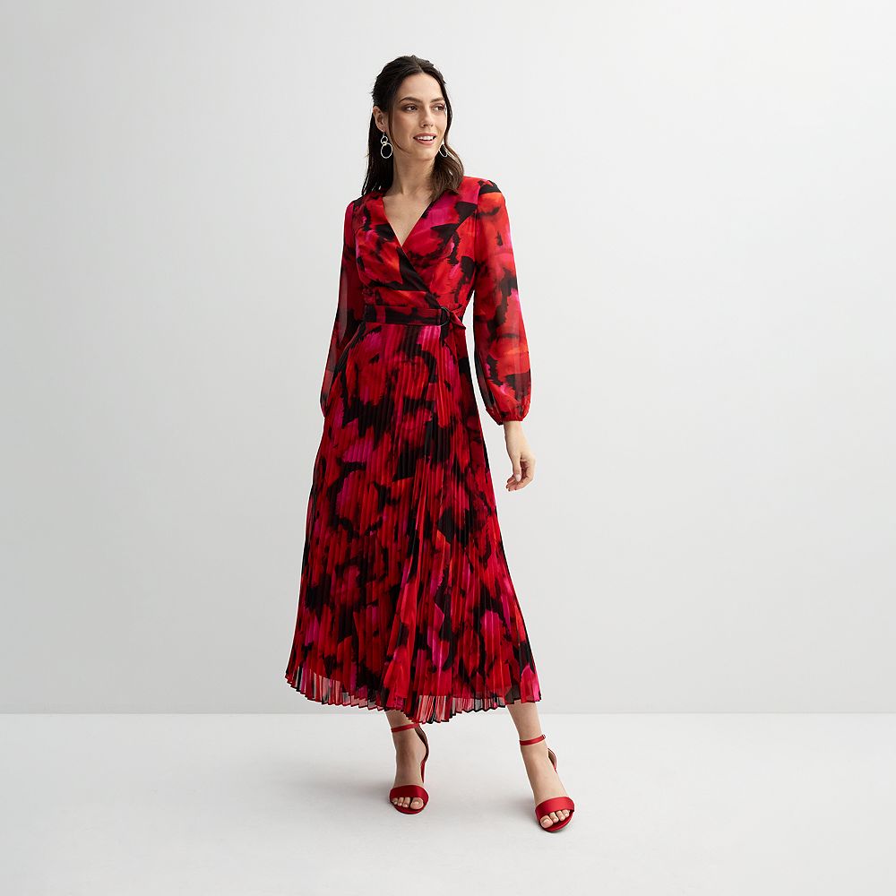 Women's Taylor Long V Neck Pleated Wrap Dress