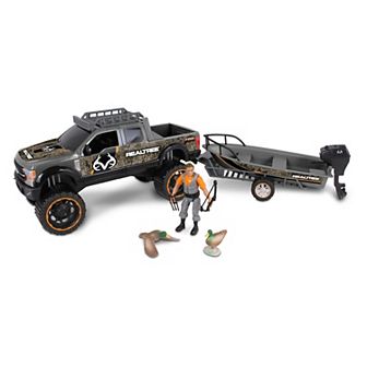 NKOK RealTree 10 pc Ford F250, Fishing Boat, Trailer Hunting Playset