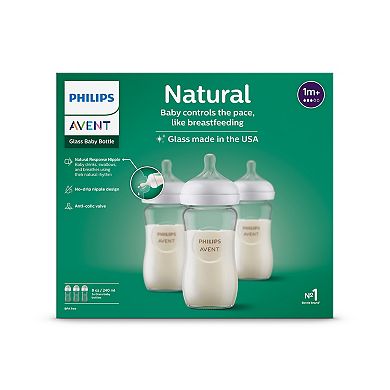Philips Avent 8-oz. Natural Glass Anti-Colic Infant Baby Bottle With Natural Response Nipple 3-Pack