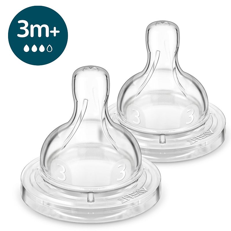 avent philips 2 pack anti-colic baby bottle nipples, flow 3