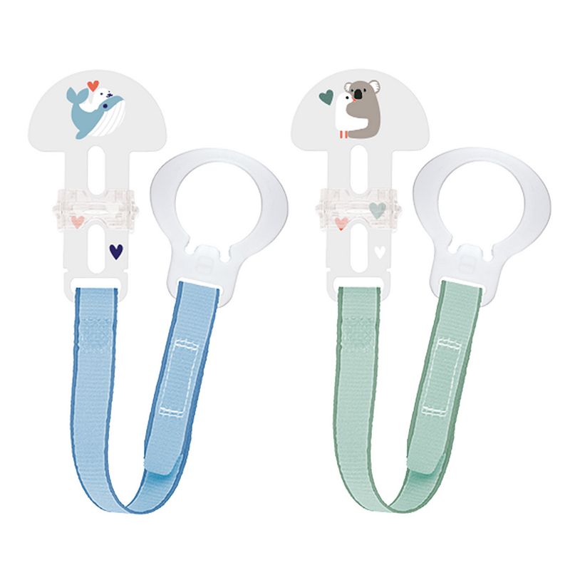 MAM 2 Clips for Pacifiers with Fasteners and Flexible Rings, Pink