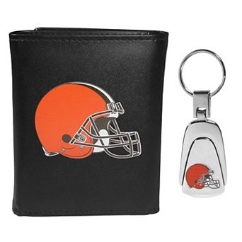 NFL Cleveland Browns Tri-Fold Wallet & Steel Key Chain Set