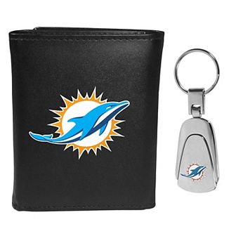 NFL Miami Dolphins Tri-Fold Wallet & Steel Key Chain Set