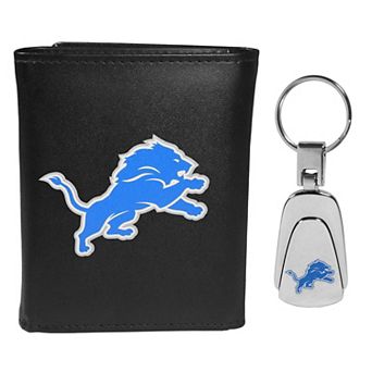 NFL Detroit Lions Tri-Fold Wallet & Steel Key Chain Set
