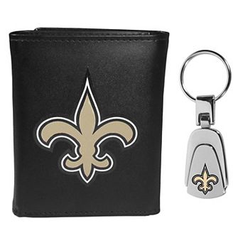 NFL New Orleans Saints Tri-Fold Wallet & Steel Key Chain Set