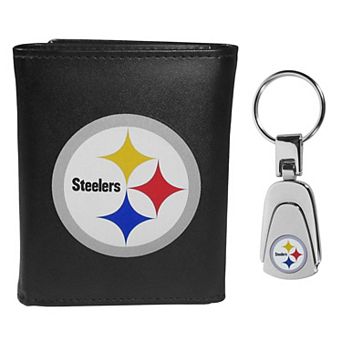 NFL Pittsburgh Steelers Tri-Fold Wallet & Steel Key Chain Set