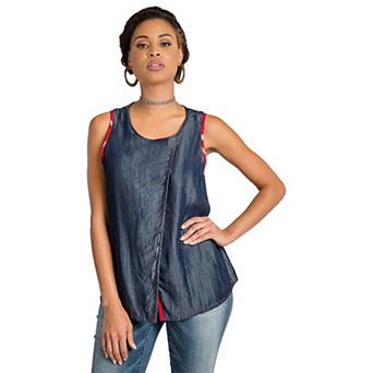 Curvy Fit Tencel Denim Crossover Front Sleeveless Blouse