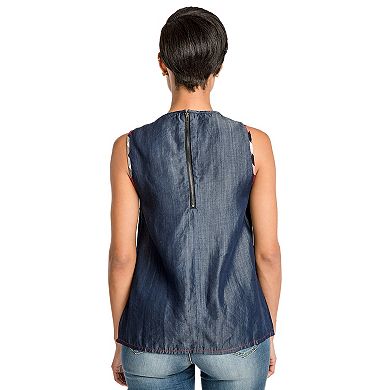 Curvy Fit Tencel Denim Crossover Front Sleeveless Blouse