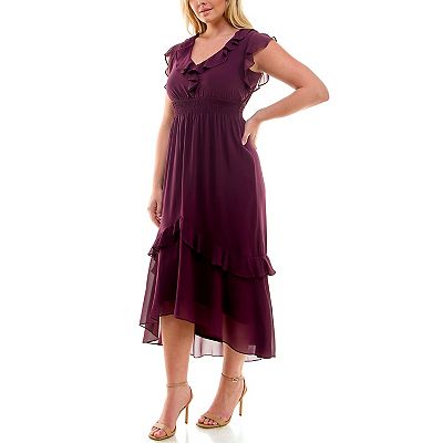 Plus Size Maison Tara Ruffle Collar Midi Dress