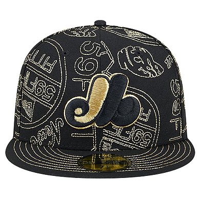 Men's New Era Black Montreal Expos 59FIFTY Day Allover Fitted Hat