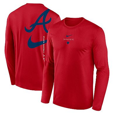 Men's Nike Red Atlanta Braves Large Swoosh Back Legend Performance T-Shirt